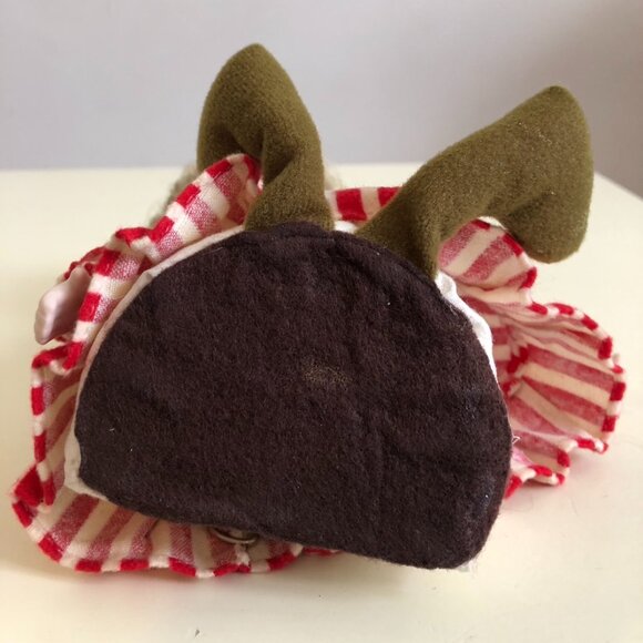 Doll Vintage Enesco Wind Up Moving Music Porcelain 7" Red Girl Shelf Sitter - Picture 7 of 8